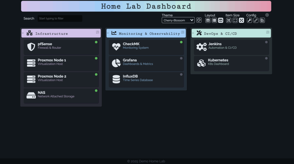 dashy homelab dashboard interface